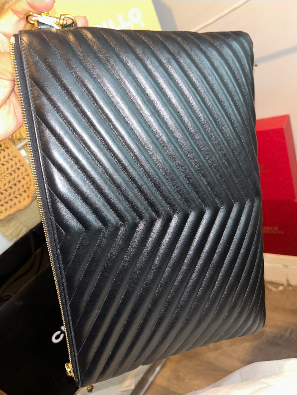 Yves Saint Laurent Black Quilted Leather Envelope Clutch with Gold YSL Emblem - Picture 8 of 13